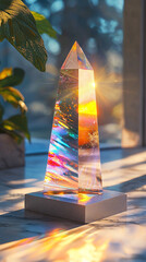 Wall Mural - Rainbow Prism  Crystal Obelisk  Sunlight  Refraction  Glass