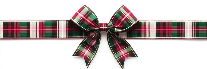 Poster - Festive plaid Christmas gift bow ready for holiday wrapping and decoration with space for personalized message. Generative AI