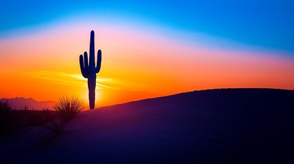 Wall Mural - Saguaro Cactus Silhouette at Sunset in the Desert