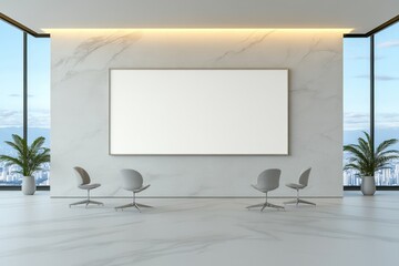 Wall Mural - Contemporary Boardroom with Panoramic Window and Mockup Frames