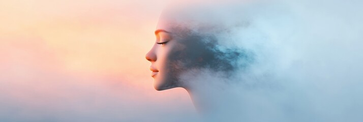Leinwandbilder - Reflection of emotions captured in a blurred mirror, evoking thoughts of introspection and serenity in soft lighting. Generative AI