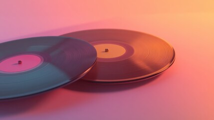 Aufkleber - Vintage 3D vinyl records with colorful grooves on a soft gradient background for creative designs and text placement. Generative AI