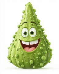 Wall Mural - A cartoonish green parvall character with a happy expression and bumpy texture.