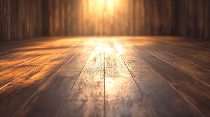 Wooden floor with a sunbeam shining on it. The floor is empty and the sunbeam is the only source of light