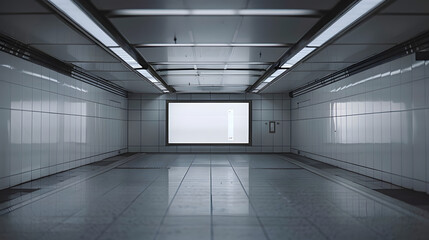  Blank white billboard mockup in an subway station, ideal for showcasing marketing projects, branding concepts, social media promotions