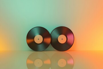 Wall Mural - Vintage vinyl records displayed against a gradient backdrop with reflection and ample copy space. Generative AI