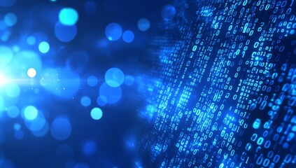 Poster - Abstract blue digital binary code background.