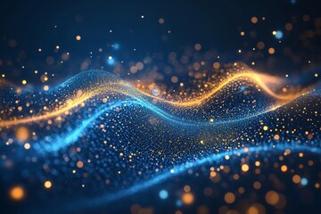 Poster - Abstract blue and gold particle wave background.