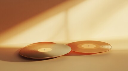 Aufkleber - Vintage vinyl records resting on a warm surface with copy space for creative text or design elements. Generative AI