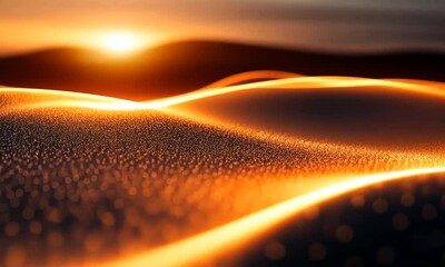 Wall Mural - Golden sunset over abstract particle landscape.