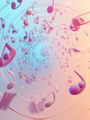 Fototapete - Colorful swirling 3D music notes create a mesmerizing visual experience in a vibrant digital environment. Generative AI