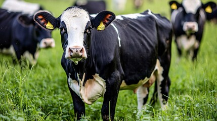 Wall Mural - shot of a dairy farm, showcasing cows grazing and natural milk production. | 