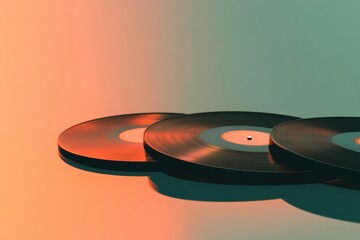 Aufkleber - Vintage 3D vinyl records on colorful background with space for text and artistic expression. Generative AI