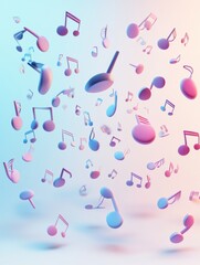 Aufkleber - Colorful 3D music notes floating in space create a vibrant atmosphere for artistic expression and creativity. Generative AI