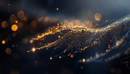 Fototapete - Abstract gold particle wave on dark background.