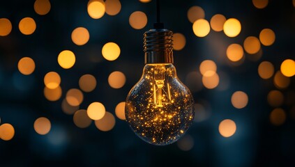 Poster - Glowing light bulb with bokeh background.