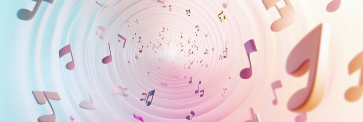 Aufkleber - Vibrant 3D music notes swirling in an abstract space filled with a soft gradient of colors. Generative AI