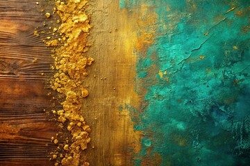 Wall Mural - Textured teal, gold, brown background emphasizing a left-side subject.