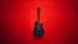 © tayyaba - Solid cherry red background with a small black guitar motif in the center.