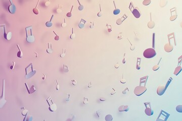 Aufkleber - Vibrant 3D music notes cascading in colorful pattern against a soft pastel background. Generative AI