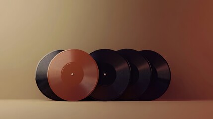 Aufkleber - Vintage vinyl records showcase with space for text and warm color backdrop. Generative AI