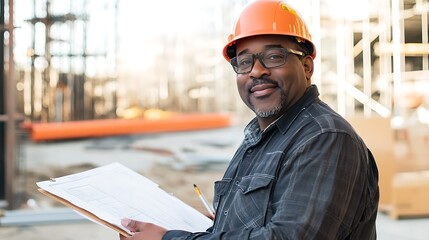 Confident Construction Worker Reviewing Plans