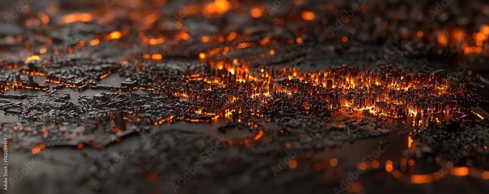 Volcanic eruption simulation virtual environment digital art close-up ...