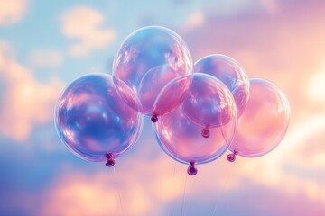Aufkleber - Colorful balloons floating against a pastel sunset sky with gentle clouds in the background