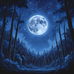Wall Mural - night moon and tree