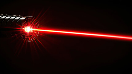 red laser beam isolated on black background, intense and focused light streak, futuristic and high-e