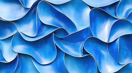 Sticker - Three-Dimensional Render of Blue Wavy Pattern, Dynamic Flowing Design, Smooth and Fluid Texture, Abstract Modern Concept, Vibrant Gradient Shades, Perfect for Futuristic and Artistic Visuals