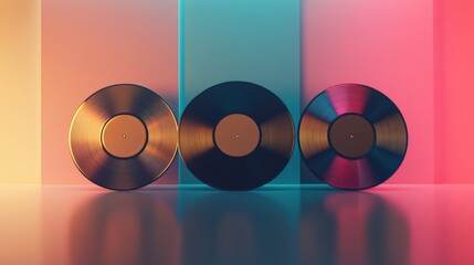 Aufkleber - Vintage 3D vinyl records displayed with colorful background and ample copy space for creative text. Generative AI