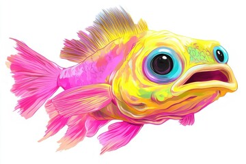 Wall Mural - A vibrant, cartoonish blobfish with exaggerated features and bright colors.