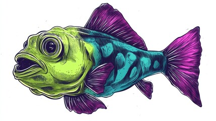 Wall Mural - A vibrant, stylized illustration of a colorful blobfish with exaggerated features.