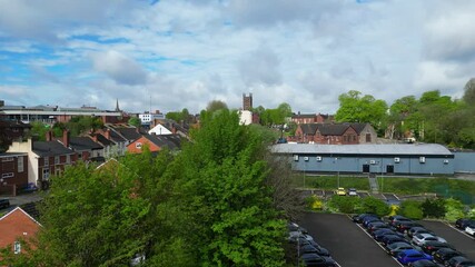 Wall Mural - High Angle view of Central Metropolitan Borough of Dudley Town West Midlands, England United Kingdom. May 4th, 2024, Aerial Footage Was Captured With Drone's Camera From Medium High Altitude.