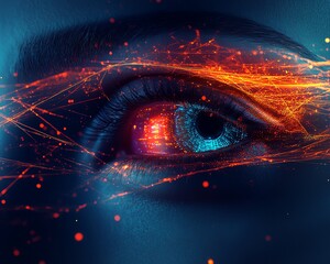 Fototapete - A futuristic digital vision concept with abstract AI patterns, glowing lines, and generative design elements, representing the power of artificial intelligence