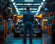 © Nattapat - Car mechanic in an overall uniform examining the engine under the hood in a spotless, modern car service workshop with advanced equipment