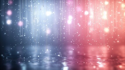 Wall Mural - a calming water ripple design glowing softly in pastel hues of peach and blue, with sparkling partic