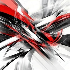 Wall Mural - Dynamic abstract art featuring bold red and black swirls on a light background.