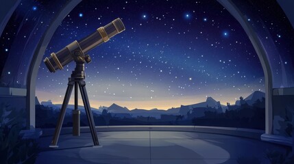 Wall Mural - a classic telescope set against a starry night sky, ideal for stargazing and exploring the cosmos.