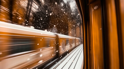 Train in snowy night.