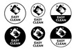 © IQ art_Design - Easy clean icon set. Hand with napkin wiping a surface. Housekeeping symbol. Easy clean logo, label, badge, symbol, banner, circle, black, line, vector, isolated illustration. Cleaner service logo.
