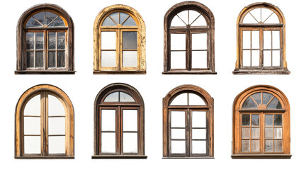 Poster - Set of old wooden windows isolated transparent background