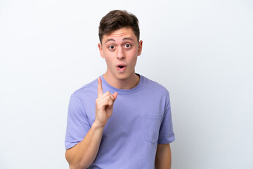 Wall Mural - Young handsome Brazilian man isolated on white background intending to realizes the solution while lifting a finger up