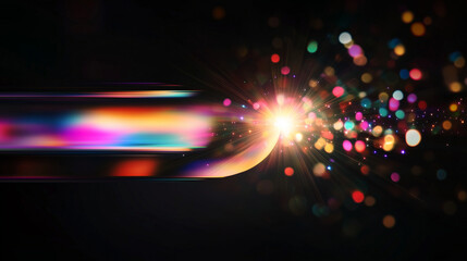 Leinwandbilder - Vibrant Holographic Abstract Background with Colorful Lights, Bokeh, and Lens Flare. Perfect for Futuristic and Sci-Fi Designs.