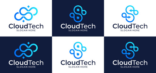cloud server logo vector icon set. modern server technology logo illustration design template.