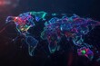 © PD - A vibrant digital map displays continents illuminated with colorful dots and lines, representing connections and data flow. This artistic depiction highlights global networks.