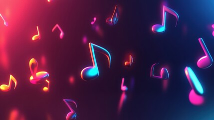 Aufkleber - Colorful 3D music notes floating in a vibrant abstract background filled with energetic lighting effects and bold colors. Generative AI