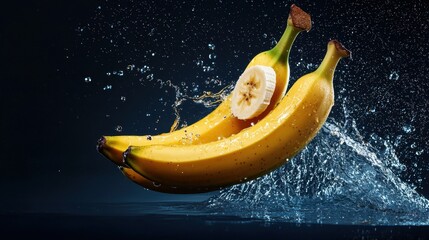 A banana is floating in the water with two other bananas