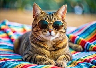 Wall Mural - Cool Cat on Beach Towel: Macro Sunnies & Shirt